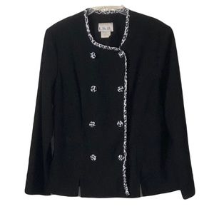 I S B Inc. Vintage Women Black and White jacket with leopard print trim …